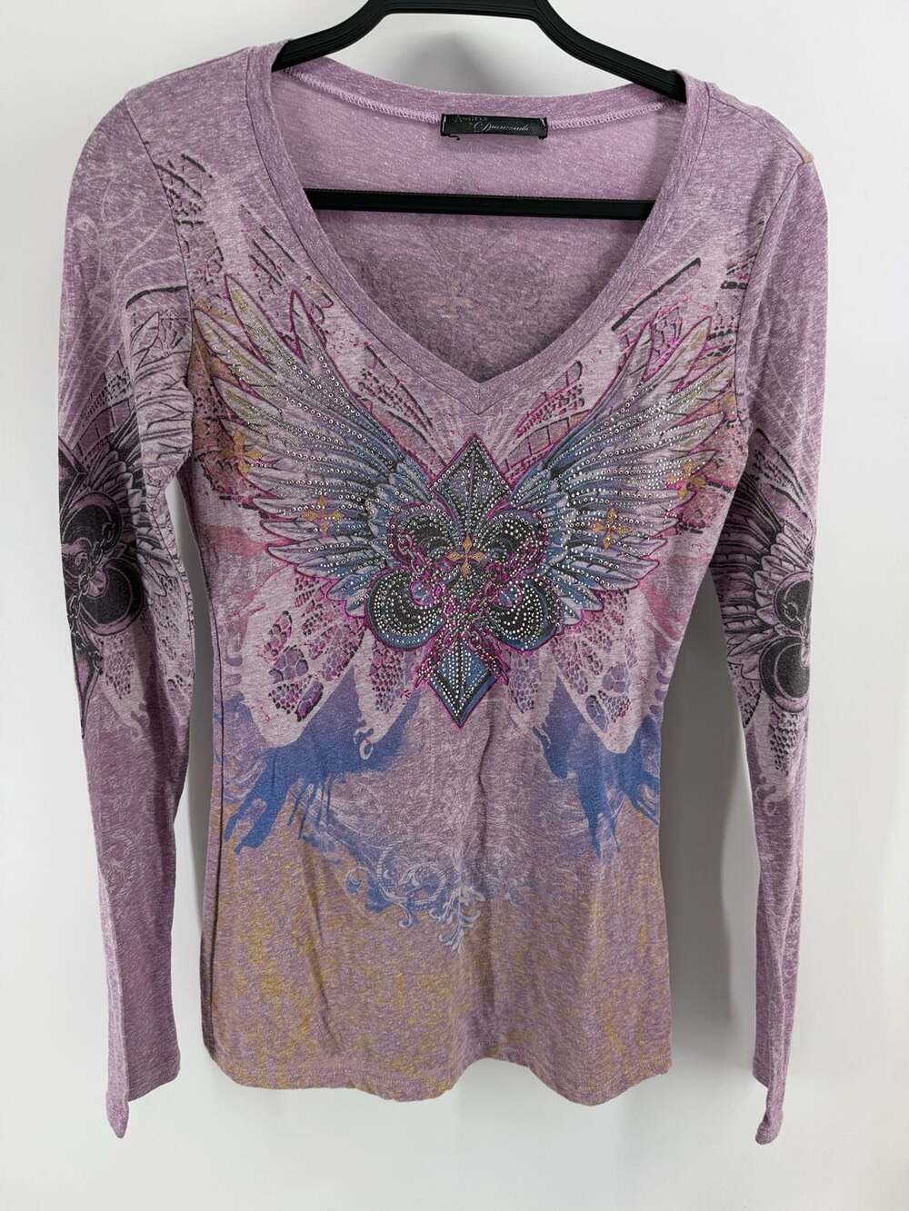 Angels & Diamonds Y2K Rhinestone Wing Fleur-De-Lis Top Small